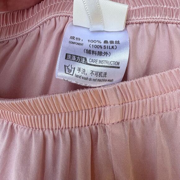 SilkSilky Pajama Set Sz Sm 2 Piece Button Up Pants Pastel Pink 200% Silk Luxury - Picture 12 of 16